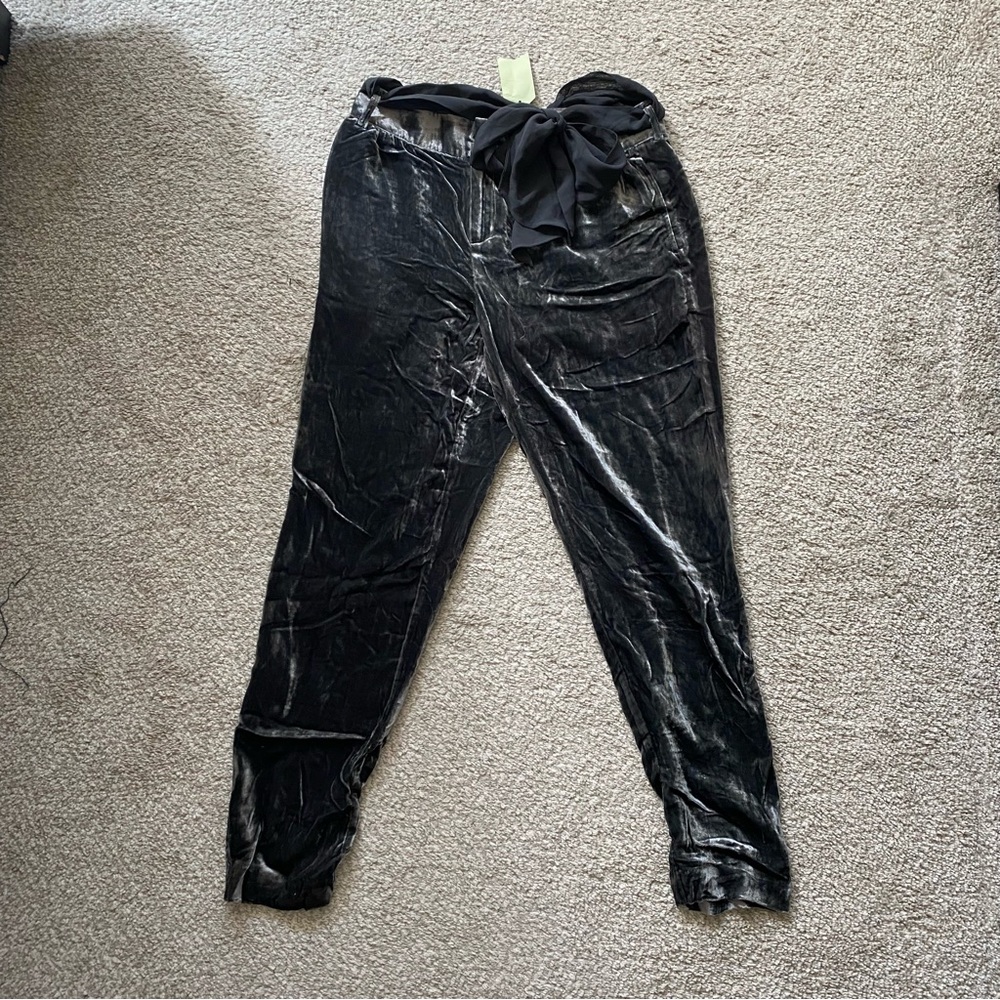 Anthropologie Black Velvet Pants with Bow Accent